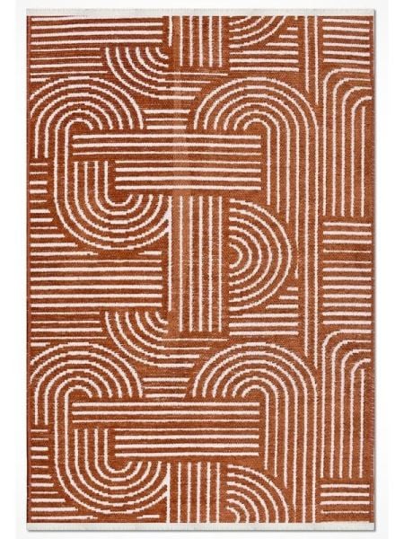 Crea Halı Rana 6110S Turuncu Yazlık Halı Kaydırmaz Taban Renkli Yıkanabilir Dokuma Kilim