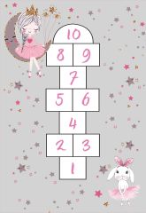 Cino Gri Antialerjik Tavşanlı Ve Kızlı Seksek Çocuk Odası Halısı  80x150