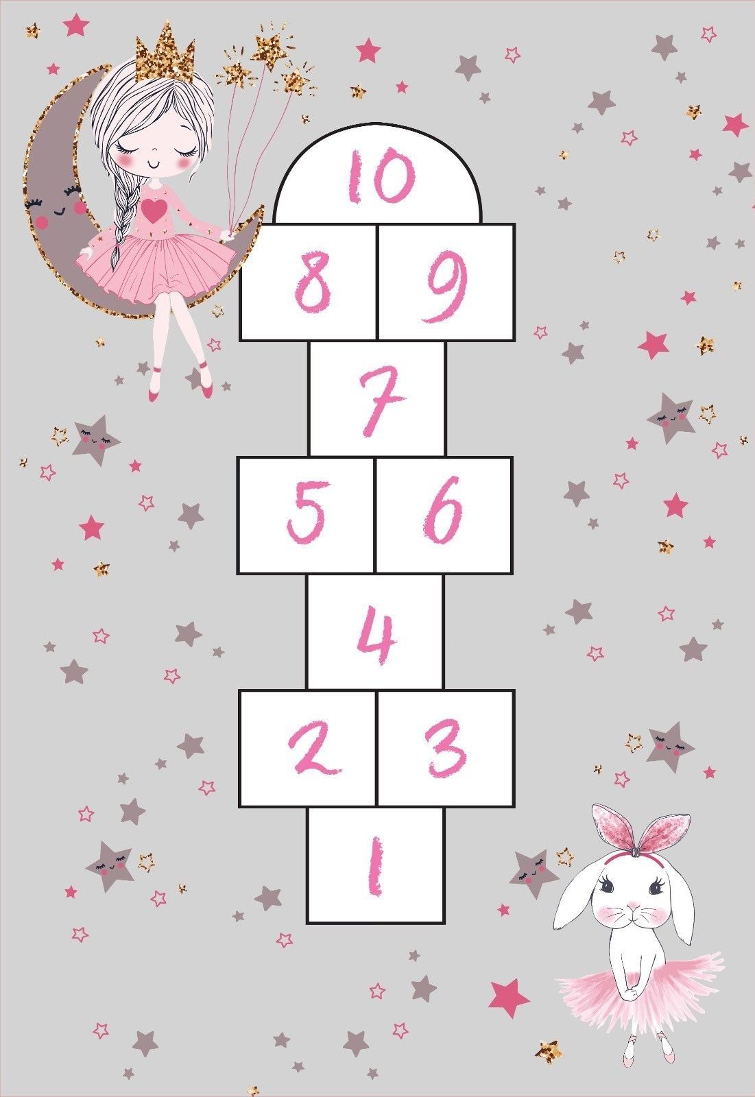 Cino Gri Antialerjik Tavşanlı Ve Kızlı Seksek Çocuk Odası Halısı  120x180