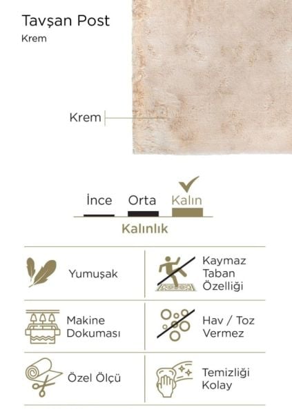 Luka Tavşan Post Pudra Yumuşak Tüylü Kaymaz Tabanlı Ekstra Yumuşak Dokulu Halı
