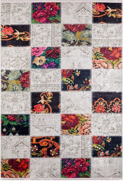 Halımax Dara 110 Yıkanabilir Kaymaz Tabanlı Çiçekli Patchwork Modern Halı 100x200