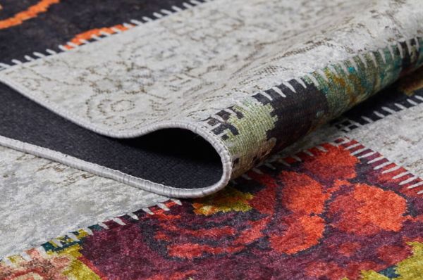 Halımax Dara 110 Yıkanabilir Kaymaz Tabanlı Çiçekli Patchwork Modern Halı 100x300