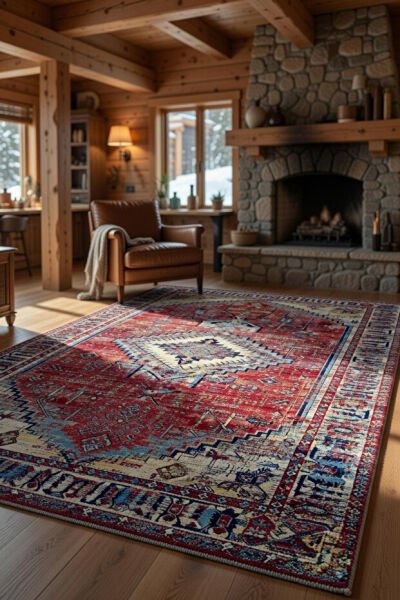 Drom Pamuk Dokuma Taban Kaymaz Şönil Makinede Yıkanabilir Vintage Çerçeveli Eskitme Desen Salon Yatak Odası Mutfak Koridor Yolluk Halı