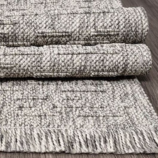 Crea Halı Belen BR005 Gri Hasır Dokuma Hav Toz Vermez Modern Halı Hasır Yolluk My Crea Home