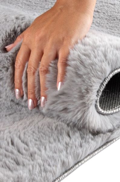 Luka Tavşan Post Gri Yumuşak Tüylü Kaymaz Tabanlı Ekstra Yumuşak Dokulu Halı