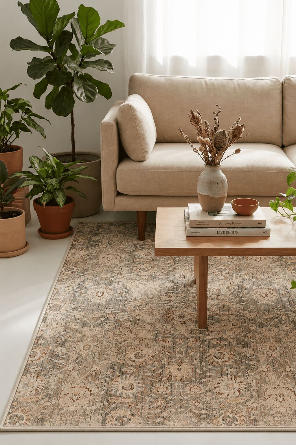 Crea Halı Panama PN05K Krem Anadolu Motifli Vintage Salon Halısı Anadolu Motifli Oturma Odası Mutfak Koridor Etnik Desenli Halı Hav Toz Vermez Yolluk