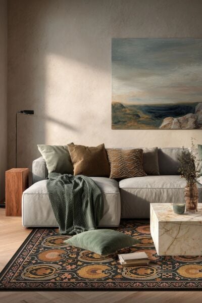 Drom Pamuk Dokuma Taban Makinede Yıkanabilen Kilim Kaymaz Şönil Hardal Etnik Desenli Otantik Dokuma Halı