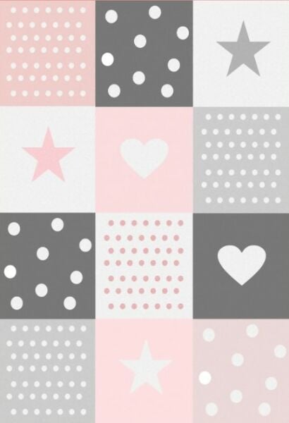 Cino Antialerjik Kalpli Yıldızlı Çocuk Odası Halısı Gri Pembe