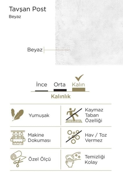 Luka Tavşan Post Beyaz Yumuşak Tüylü Kaymaz Tabanlı Ekstra Yumuşak Dokulu Halı