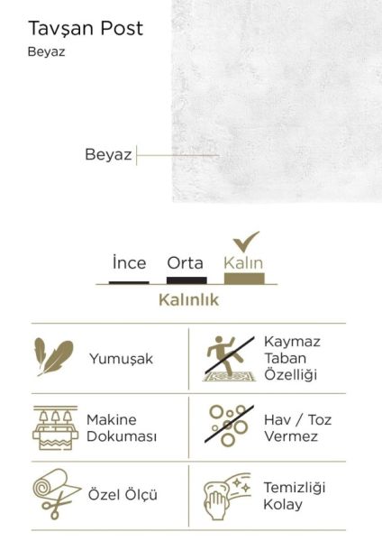 Luka Tavşan Post Beyaz Yumuşak Tüylü Kaymaz Tabanlı Ekstra Yumuşak Dokulu Halı