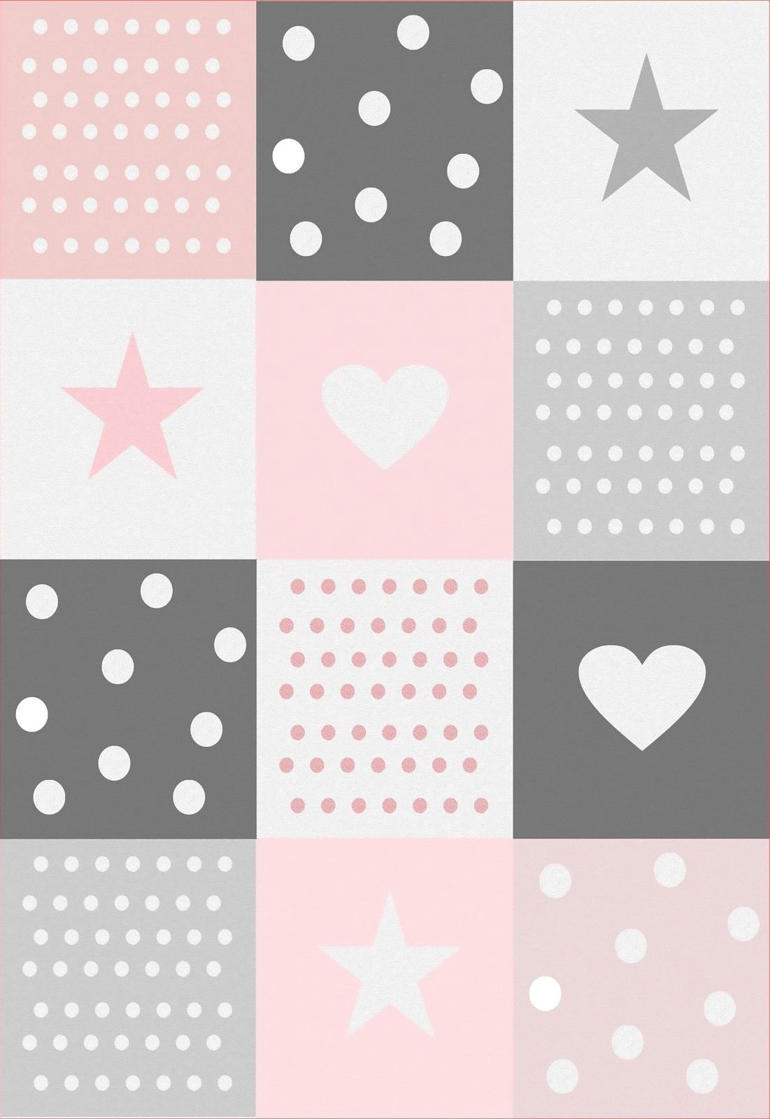 Cino Antialerjik Kalpli Yıldızlı Çocuk Odası Halısı Gri Pembe 80x150