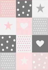 Cino Antialerjik Kalpli Yıldızlı Çocuk Odası Halısı Gri Pembe 100x150