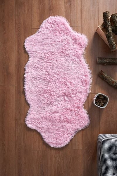 Halımax Tavşan Tüyü Kaymaz Tabanlı Pembe Post Peluş Halı Yumuşak, Kaymaz, Şık Dekoratif Peluş Halı Antre Yatak Odası Çocuk Odası Halısı