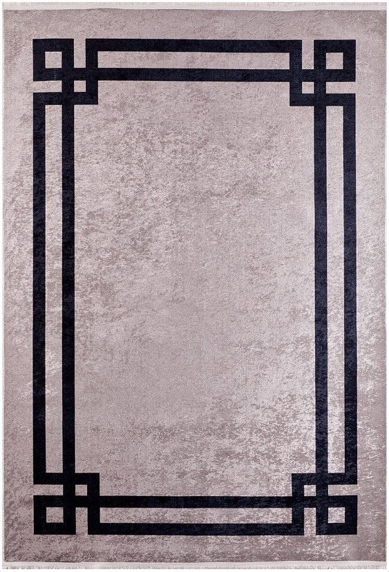 Halımax Dara 172 Yıkanabilir Kaymaz Dokuma Tabanlı Siyah Çerçeveli Gri Modern Desenli Halı 120x250