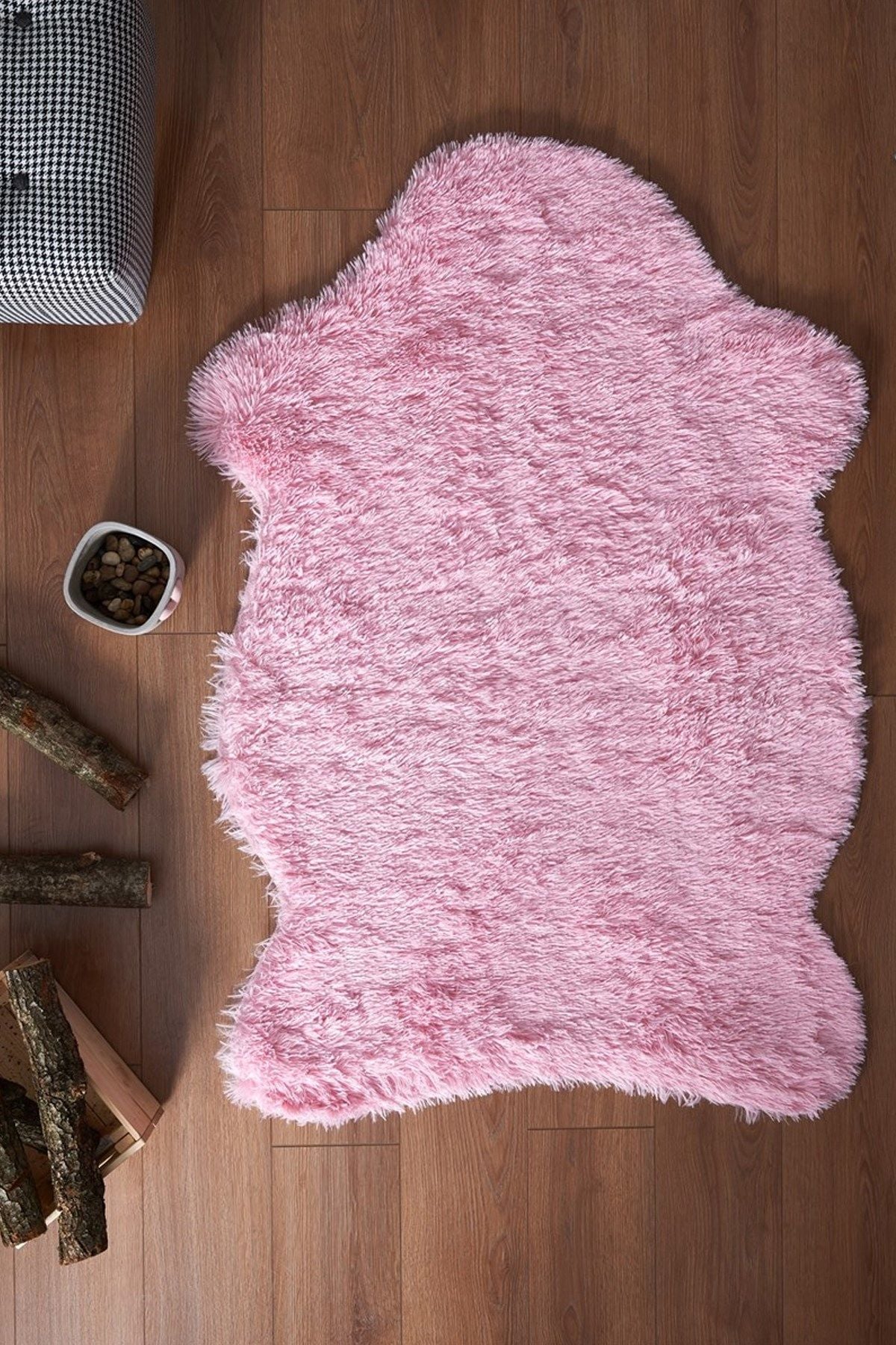 Halımax Tavşan Tüyü Kaymaz Tabanlı Pembe Post Peluş Halı Yumuşak, Kaymaz, Şık Dekoratif Peluş Halı Antre Yatak Odası Çocuk Odası Halısı