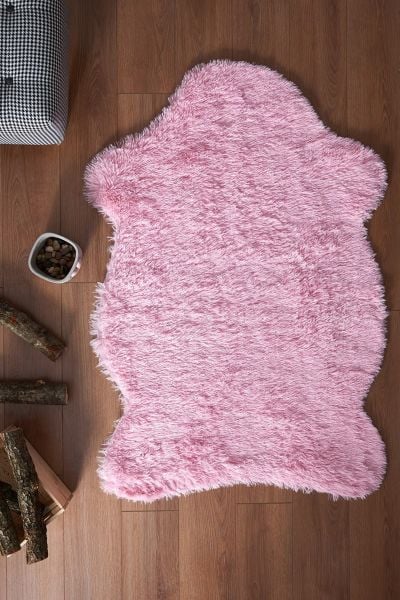 Halımax Tavşan Tüyü Kaymaz Tabanlı Pembe Post Peluş Halı Yumuşak, Kaymaz, Şık Dekoratif Peluş Halı Antre Yatak Odası Çocuk Odası Halısı