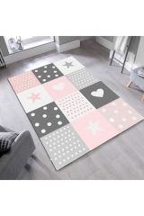 Cino Antialerjik Kalpli Yıldızlı Çocuk Odası Halısı Gri Pembe 160x230