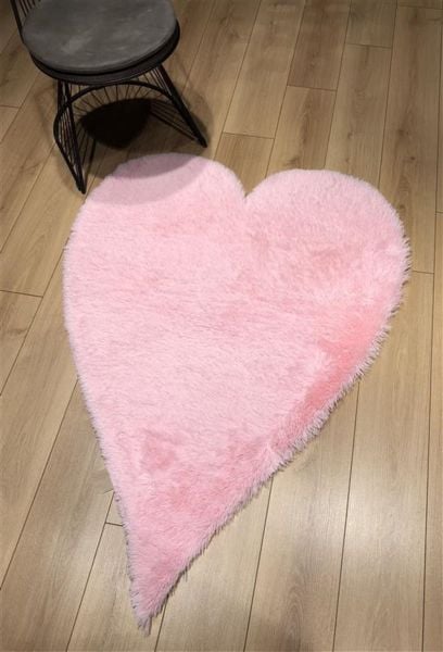 Halımax Tavşan Tüyü Kalp Kaymaz Tabanlı Pembe Post Peluş Halı Yumuşak, Kaymaz, Şık Dekoratif Peluş Halı Antre Yatak Odası Çocuk Odası Halısı