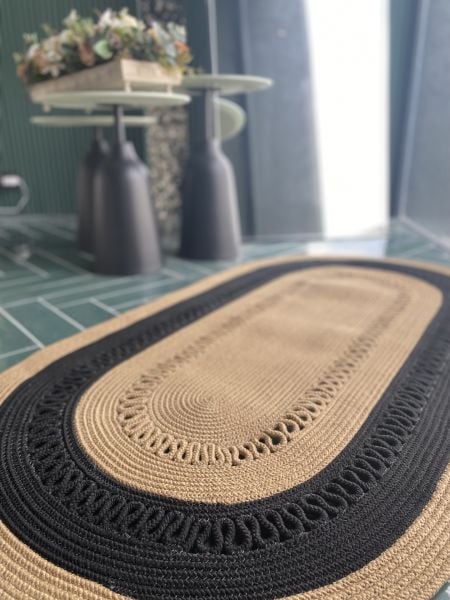 Milda 106 Jüt Hasırlı El Örgüsü Çift Taraflı Kilim Oval Jüt Halı