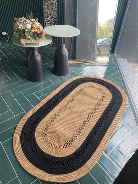Milda 106 Jüt Hasırlı El Örgüsü Çift Taraflı Kilim Oval Jüt Halı