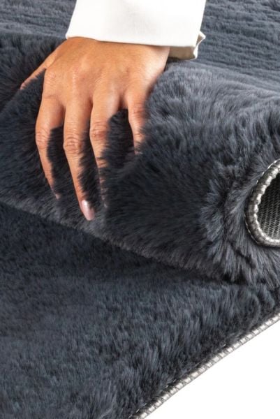 Luka Tavşan Post Antrasit Yumuşak Tüylü Kaymaz Tabanlı Ekstra Yumuşak Dokulu Halı