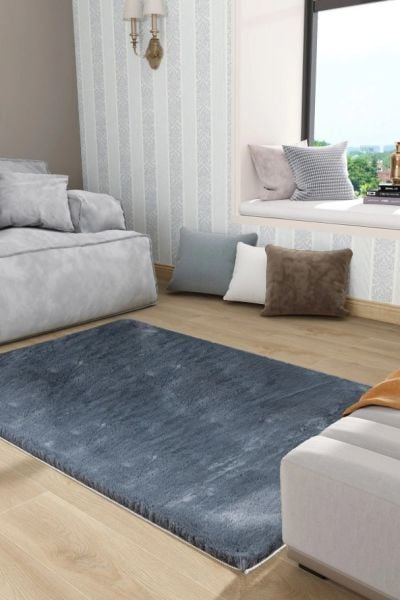 Luka Tavşan Post Antrasit Yumuşak Tüylü Kaymaz Tabanlı Ekstra Yumuşak Dokulu Halı