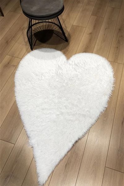 Halımax Tavşan Tüyü Kalp Kaymaz Tabanlı Beyaz Post Peluş Halı Yumuşak, Kaymaz, Şık Dekoratif Peluş Halı Antre Yatak Odası Çocuk Odası Halısı
