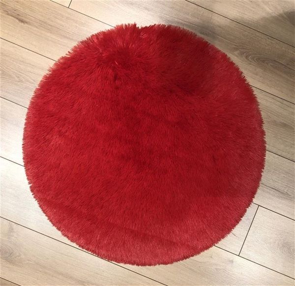 Halımax Tavşan Tüyü Yuvarlak Kaymaz Tabanlı Kırmızı Post Peluş Halı Yumuşak, Kaymaz, Şık Dekoratif Peluş Halı Antre Yatak Odası Çocuk Odası Halısı