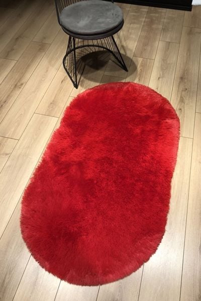 Halımax Tavşan Tüyü Kaymaz Tabanlı Kırmızı Post Peluş Halı Yumuşak, Kaymaz, Şık Dekoratif Peluş Halı Antre Yatak Odası Çocuk Odası Halısı
