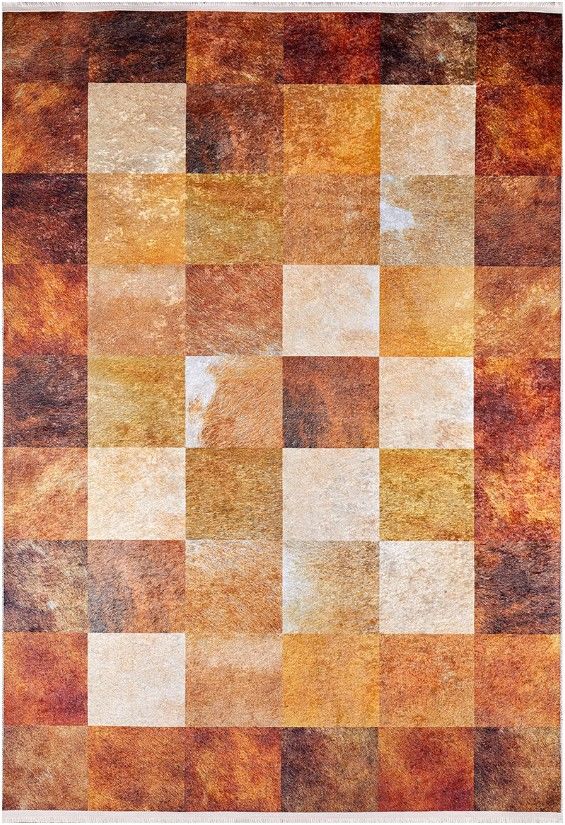 Halımax Dara 119 Yıkanabilir Kaymaz Dokuma Tabanlı Turuncu Kahverengi Modern Desenli Halı 100x300