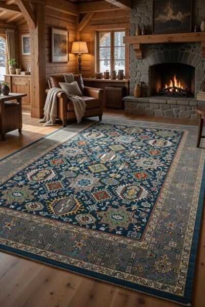 Drom Pamuk Dokuma Taban Kaymaz Şönil Makinede Yıkanabilir Etnik Çerçeveli Multi  Salon Yatak Odası Mutfak Koridor Yolluk Halı