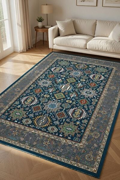 Drom Pamuk Dokuma Taban Kaymaz Şönil Makinede Yıkanabilir Etnik Çerçeveli Multi  Salon Yatak Odası Mutfak Koridor Yolluk Halı