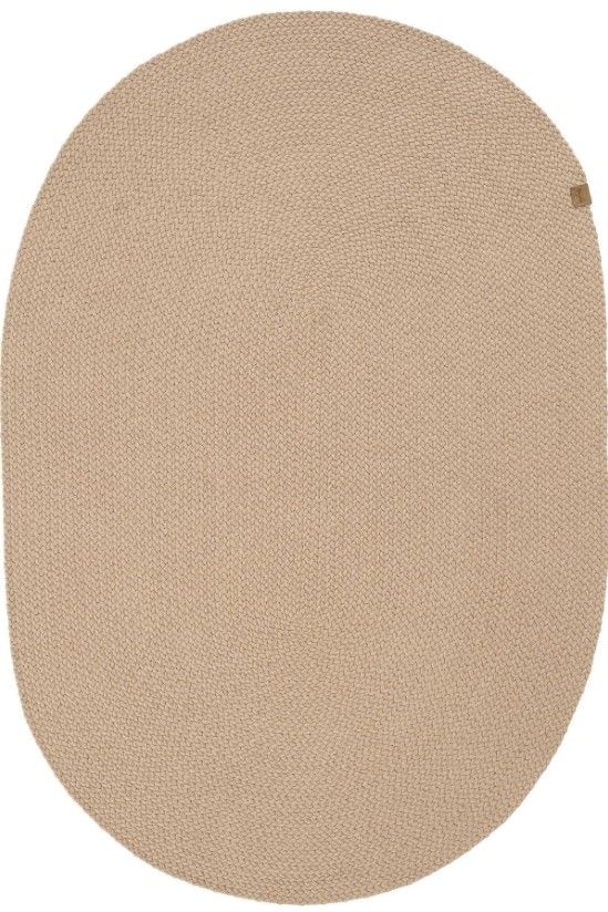 Lunox Bej Hasır Örgü Çift Taraflı Dokuma Yolluk Jüt Kilim Oval Banyo Paspası