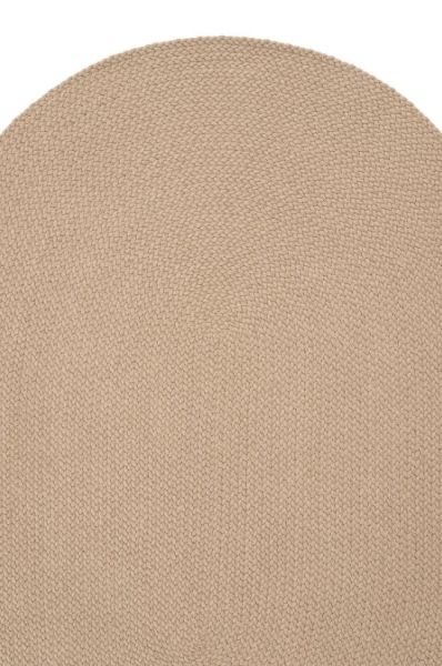 Lunox Bej Hasır Örgü Çift Taraflı Dokuma Yolluk Jüt Kilim Oval Banyo Paspası