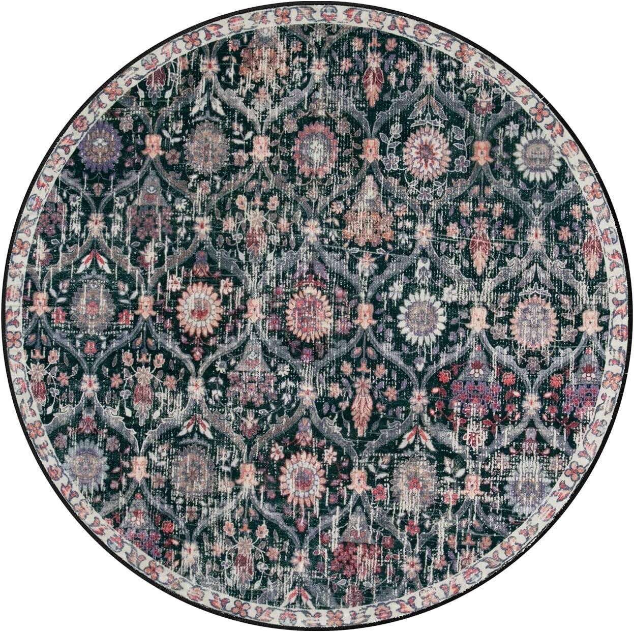 Drom Dokuma Taban Makinede Yıkanabilen Kilim Kaymaz Şönil Etnik Desenli Yuvarlak Kreatif Halı