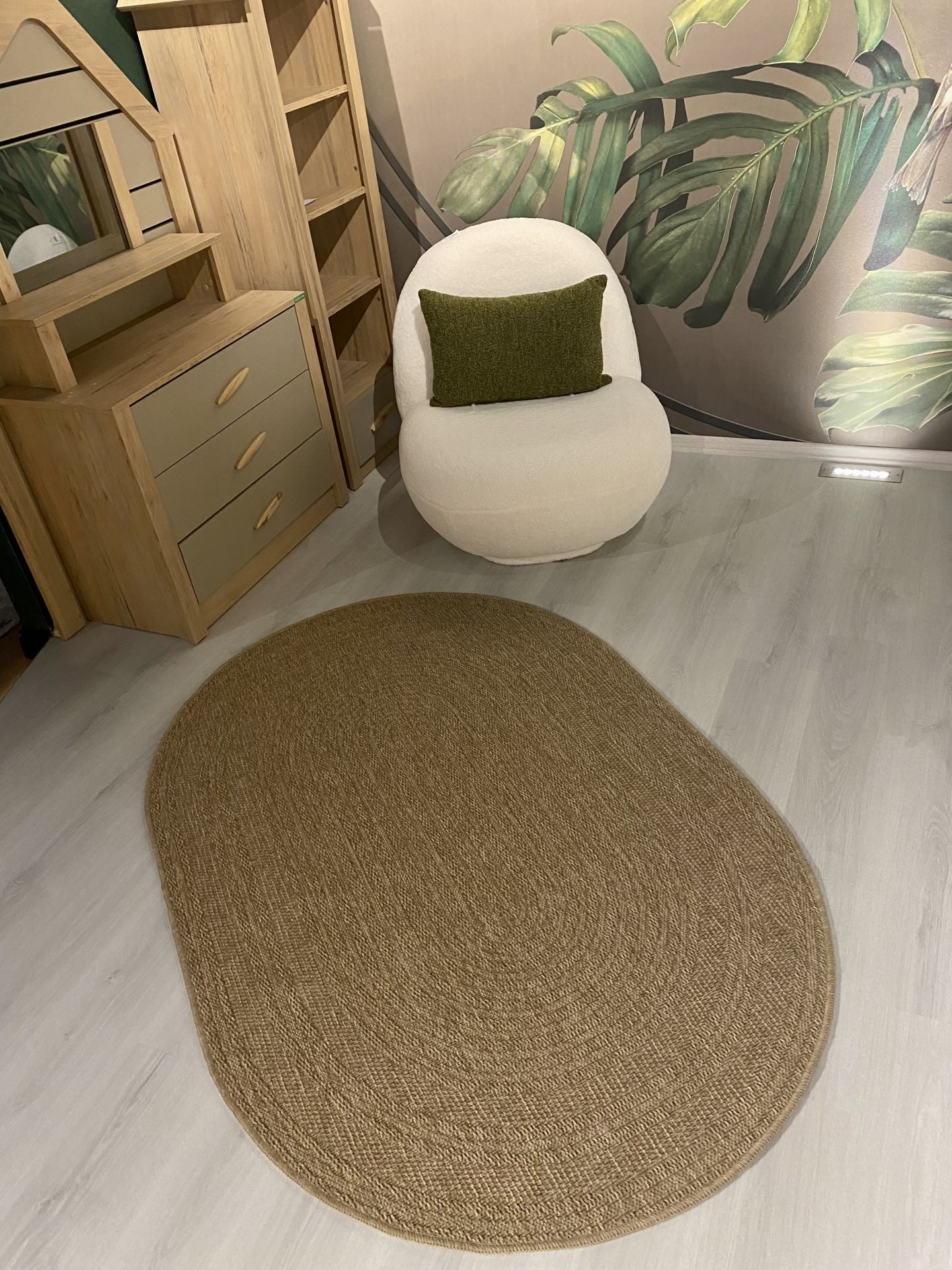 Seyran Halı İndia 668 Bej Oval Hasır Dokulu Modern Dokuma Taban Hav Toz Vermez Hasır Halı