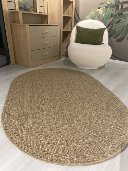 Seyran Halı İndia 668 Bej Oval Hasır Dokulu Modern Dokuma Taban Hav Toz Vermez Hasır Halı