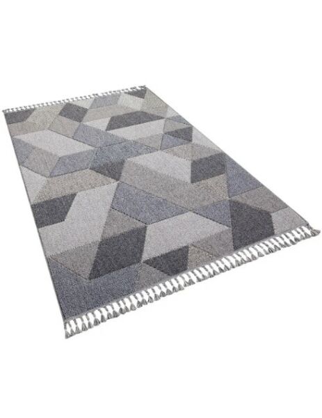 Türkmen Halı Oslo 19477 Gri Mavi Bukleli Modern Örgü Saçaklı Halı