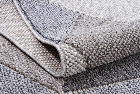 Türkmen Halı Oslo 19477 Gri Mavi Bukleli Modern Örgü Saçaklı Halı