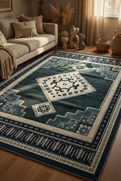 Drom Pamuk Dokuma Taban Kaymaz Şönil Makinede Yıkanabilir Klasik Desen Çerçeveli Multi Salon Yatak Odası Mutfak Koridor Yolluk Halı