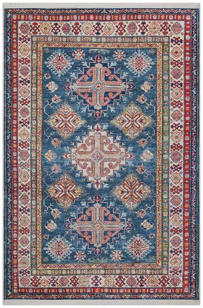Halımax Dara 174 Yıkanabilir Kaymaz Dokuma Tabanlı Lacivert Çerçeveli Otantik Desenli Halı 200x290