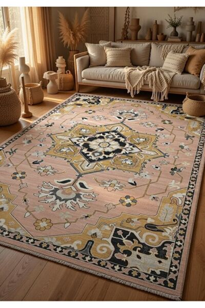 Drom Pamuk Dokuma Taban Kaymaz Şönil Makinede Yıkanabilir Klasik Desen Çerçeveli Multi Salon Yatak Odası Mutfak Koridor Yolluk Halı