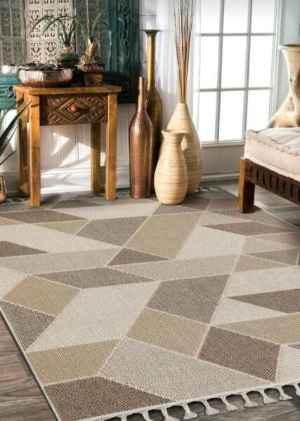 Türkmen Halı Oslo 19477 Kahve Bukleli Modern Örgü Saçaklı Halı