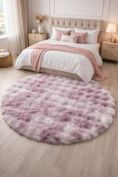 Ekstra Yumuşak Dokulu Multi Pembe Bubble Tavşan Tüyü Darcio Yuvarlak Post Peluş Halı