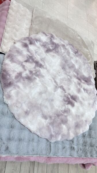 Ekstra Yumuşak Dokulu Multi Pembe Bubble Tavşan Tüyü Darcio Yuvarlak Post Peluş Halı