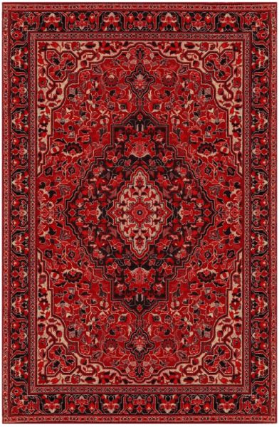 Drom Kaymaz Tabanlı Yıkanabilir Kırmızı Siyah Etnik Desenli Vintage Şönil Salon Halısı