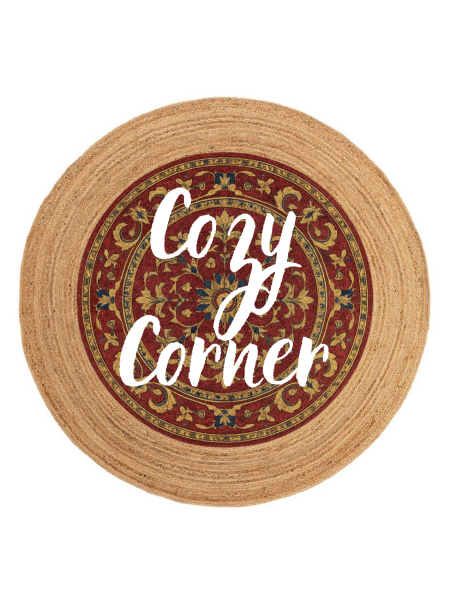 Snugh Yuvarlak Baskı Jüt Halı Makinede Yıkanabilir Çift Taraflı Doğal Jüt Cozy Corner Retro Kilim