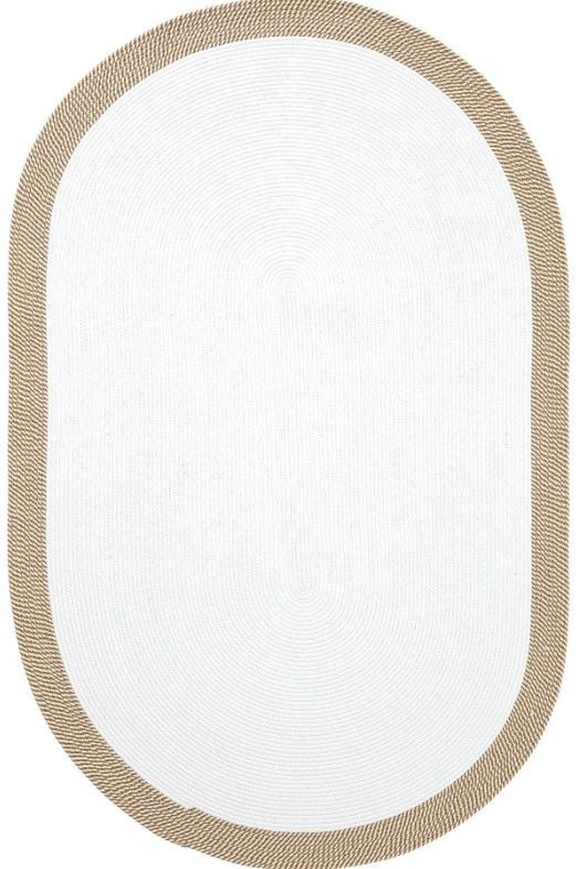 Milda 123 Beyaz Kahve Jüt Hasırlı El Örgüsü Çift Taraflı Kilim Oval Jüt Halı