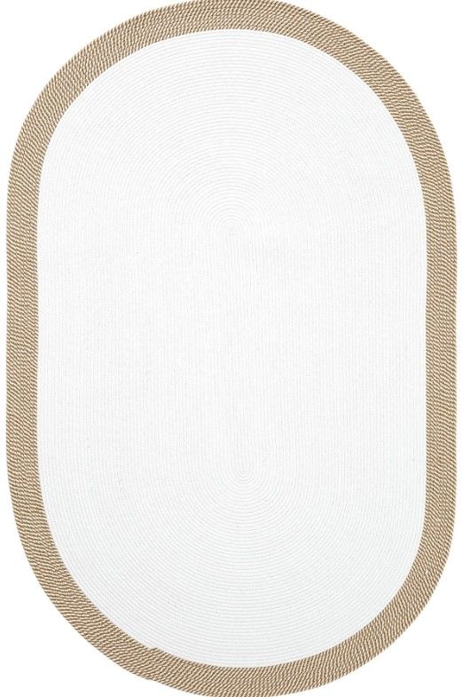 Milda 123 Beyaz Kahve Jüt Hasırlı El Örgüsü Çift Taraflı Kilim Oval Jüt Halı