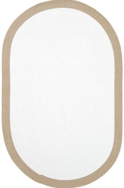 Milda 123 Beyaz Kahve Jüt Hasırlı El Örgüsü Çift Taraflı Kilim Oval Jüt Halı